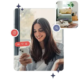 Mujer usando un smartphone para gestionar un inmueble de alquiler